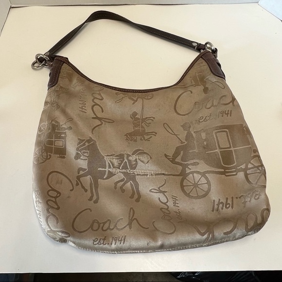 Coach signature canvas ,leather ,horse carriage, shoulder ,F14480 - Picture 13 of 17